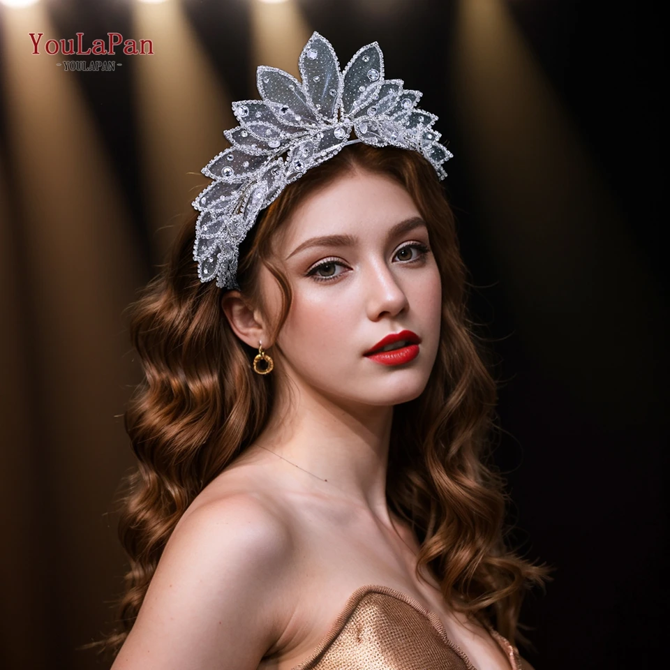 Youlapan Svadobná módna organza listy vlasové obruč Girls Girls Hair Accessories čelenka kamienok Ručne vyrábané vlasy pre svadbu HP687
