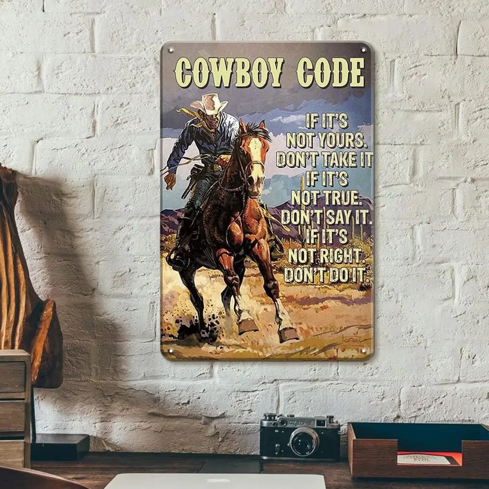 Yoyi Art Western Cowboy Decor Tin Signs, kovbojský kód kovbojský plagát Západné darčeky pre mužov, 8x12 palcov