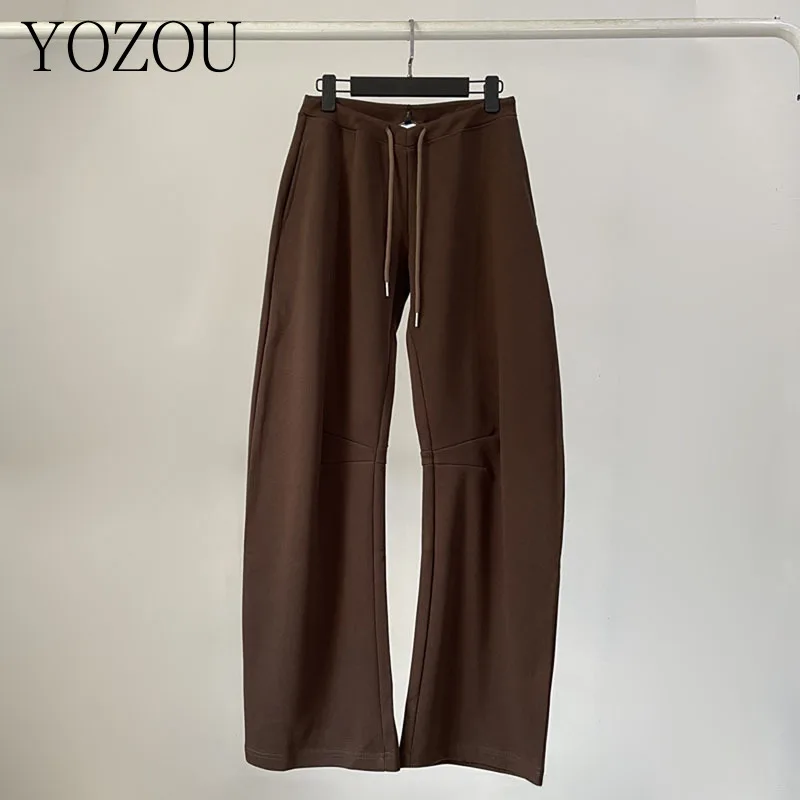[Yozou] Čierna šedá Brown Blue Loose Baggy nohavice Žena Široké nohavice nohavice Joggings Slidné nadmerné tepláky Kórejské dno