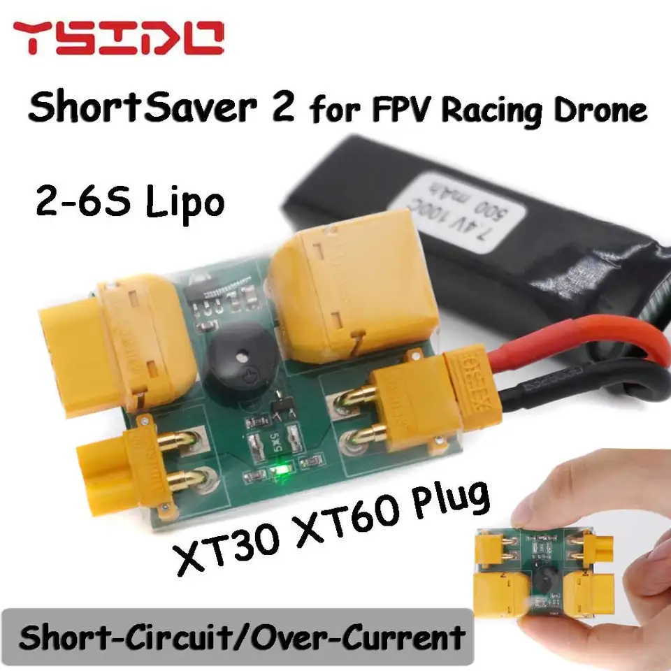Ysido Shortsaver 2 Dymová zátka Elektronická poistka 2-6S LiPO XT30 XT60, aby sa zabránilo skratu/nadprúdu pre pretekársky robot FPV
