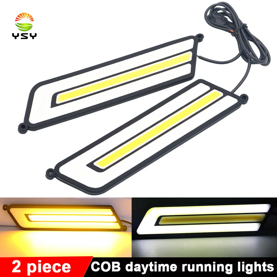 YSY 2PCS Dual Color LED žiarovky Biele jantárové auto Cob Denné svetlá Turn Signal Sigpine DRL vodotesná automatická hmlová lampa 12V