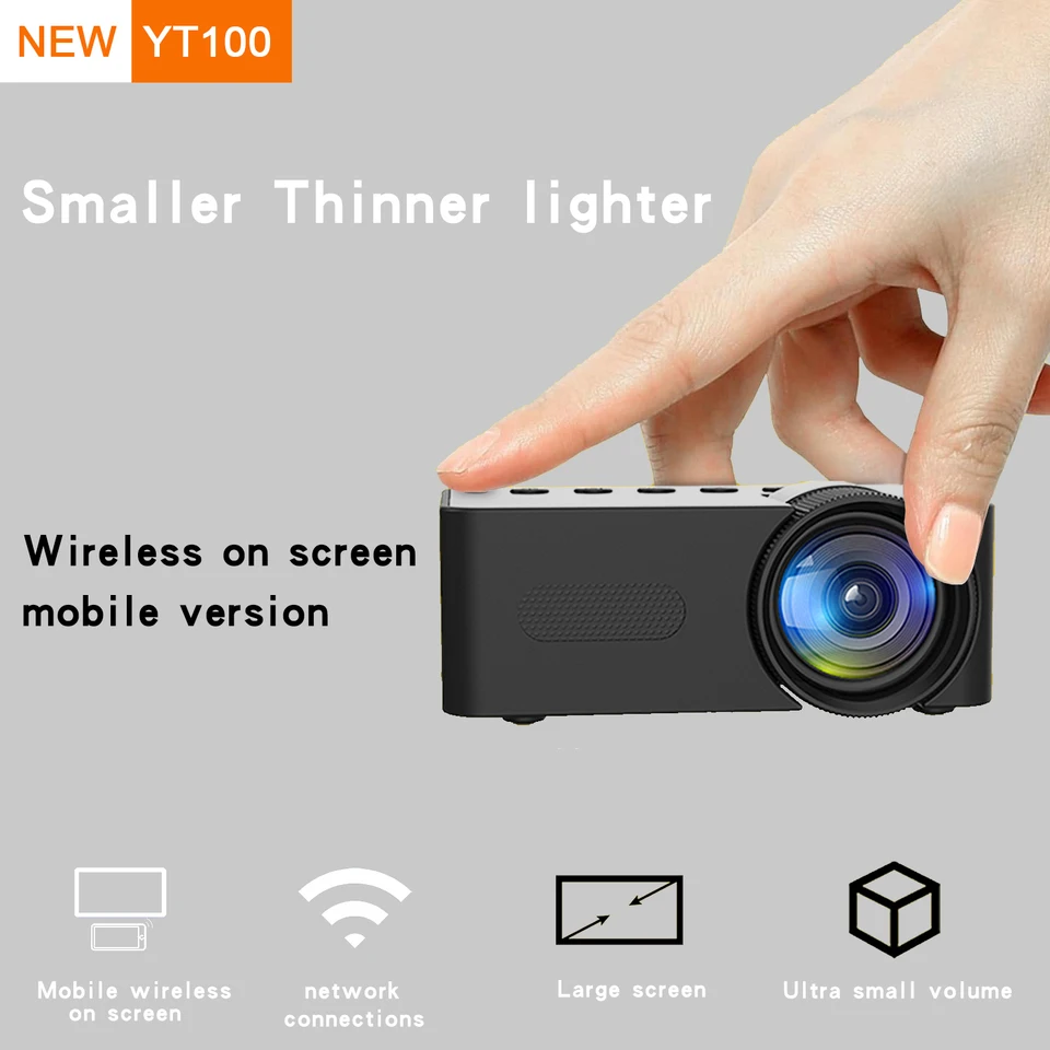YT100 Home Mini Prenosný mini projektor HD Wireless Mini Phone podporuje mobilný napájací zdroj 5v2a pre vonkajšie kempingy
