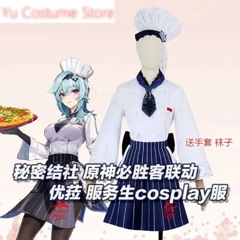 Yu kostým anime Genshin Impact Eula Pizza Hut Linkage Čašník hra Lovely Uniform Cosplay kostým Halloween Party Outfit
