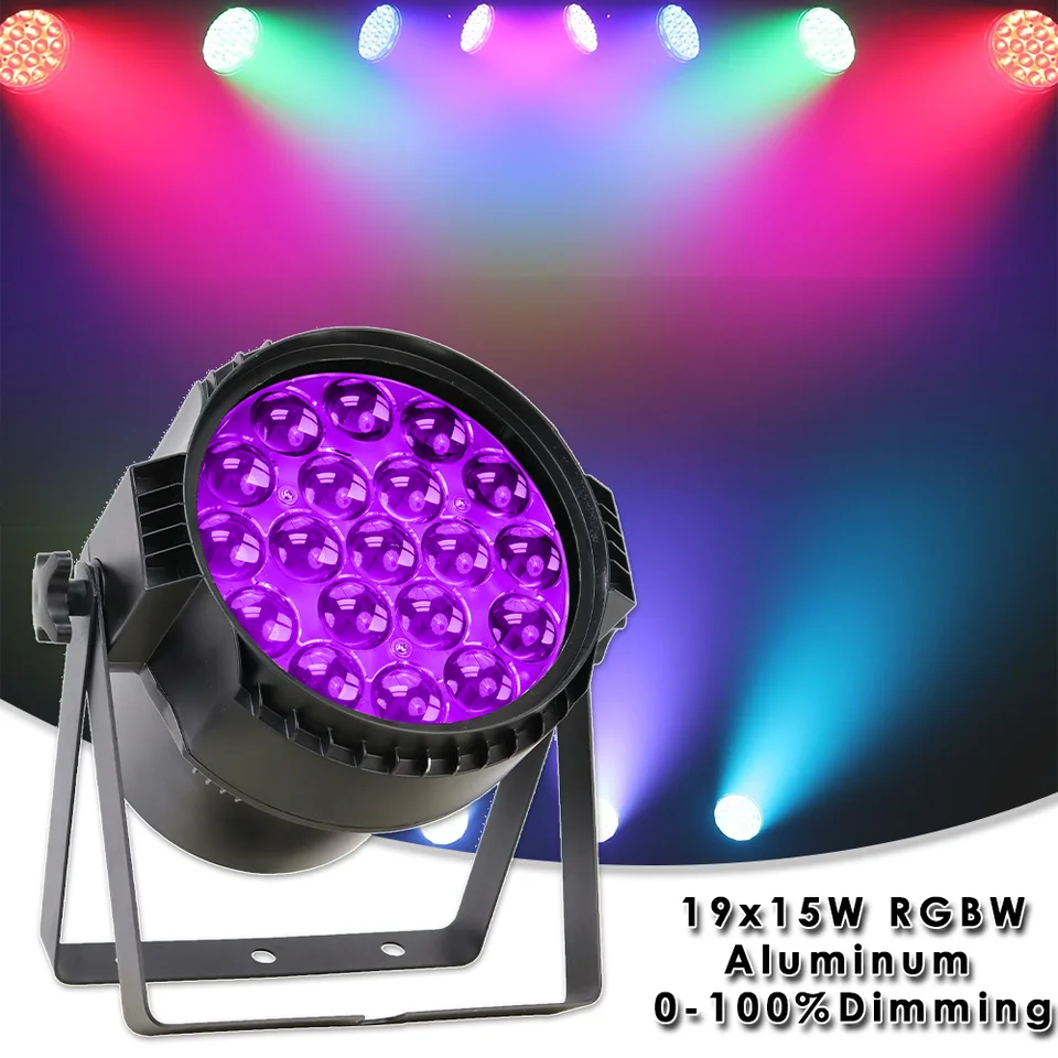Yuer 19x15W LED RGBW 4in1 Wash Bream Zoom Effect Par Lights Hliníkové puzdro Strobe dmx hudba DJ Disco Stage Chirstmas pozadie