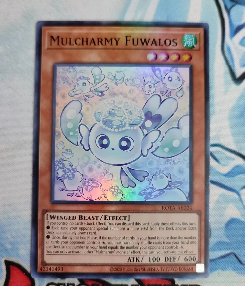Yugioh Konami Duel Monsters Rota-AE024 Mulcharmy Fuwalos Super vzácna ázijská anglická zbierka Mincovna karta