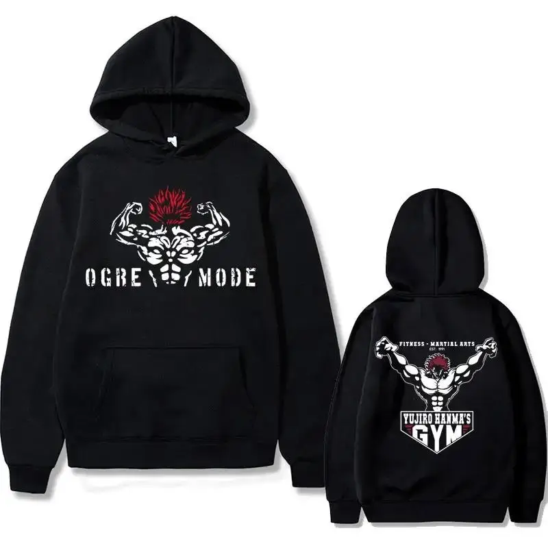 Yujiro Hanma Hoodie Anime pre muža a ženy Vysoko kvalitné voľné príležitostné ulice Harajuku rukávy mikina vintage telocvičňa Trendy