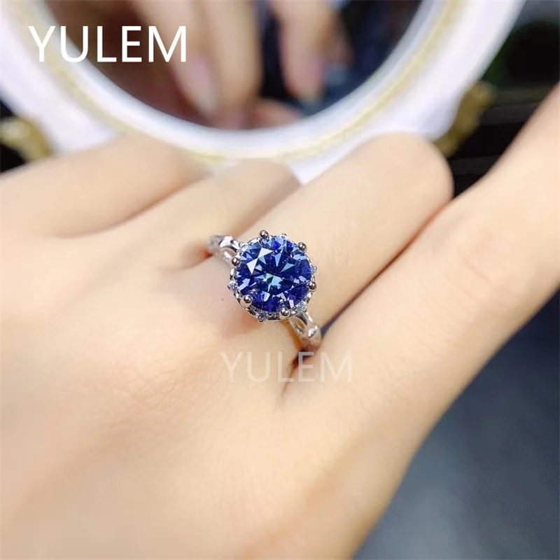 Yulem 2ct Royal Blue Moissanite Gemstone Ring Dámske prsteň šperkov na svadbu 925
