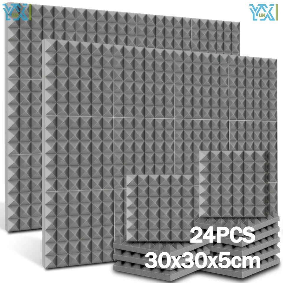 Yunxi 24grey 30x30x5cm Pyramídové akustické penové panely Štúdio zvukové dôkazy o úpravu zvukovooobdiká na nástenné panely nástenné panely