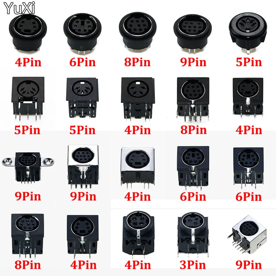Yuxi 1pcs Audio Video Connector S-Video PCB Mount 4/6/8/8/9 Pin Din Socket Strieborný tón PS2 kruhový din mikropodutný terminál PCB