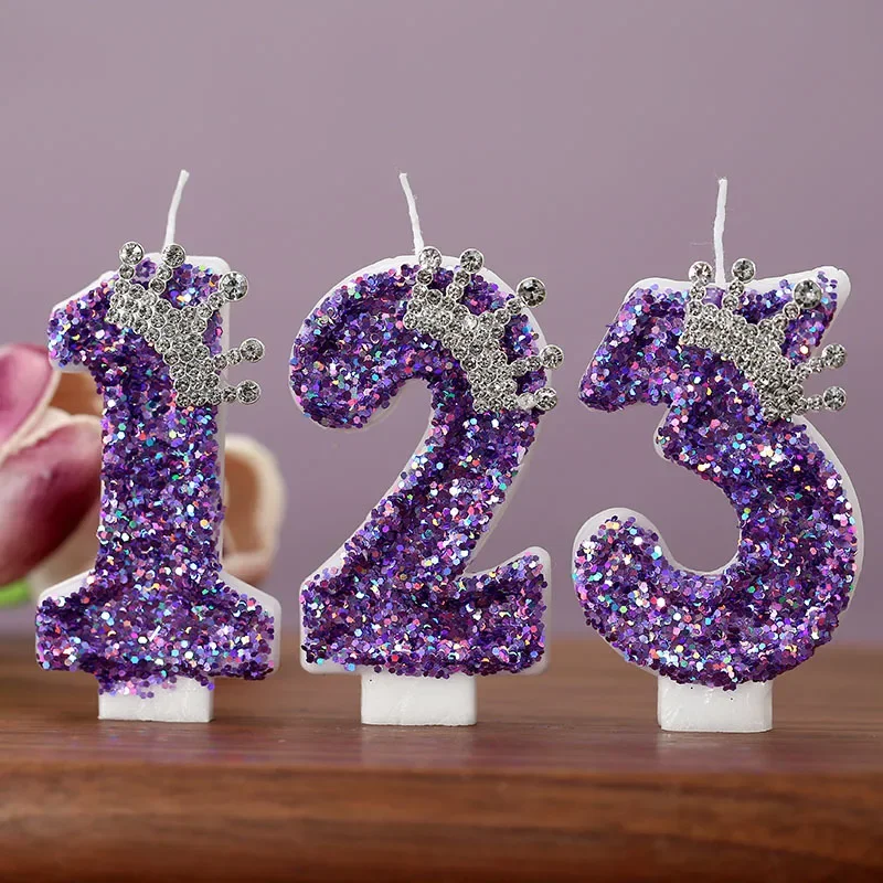 YXYMCF Detské narodeninové sviečky 0-9 Číslo Purpurová korunka Princezná Cake Dekoratívna sviečka na výročie výročia koláča