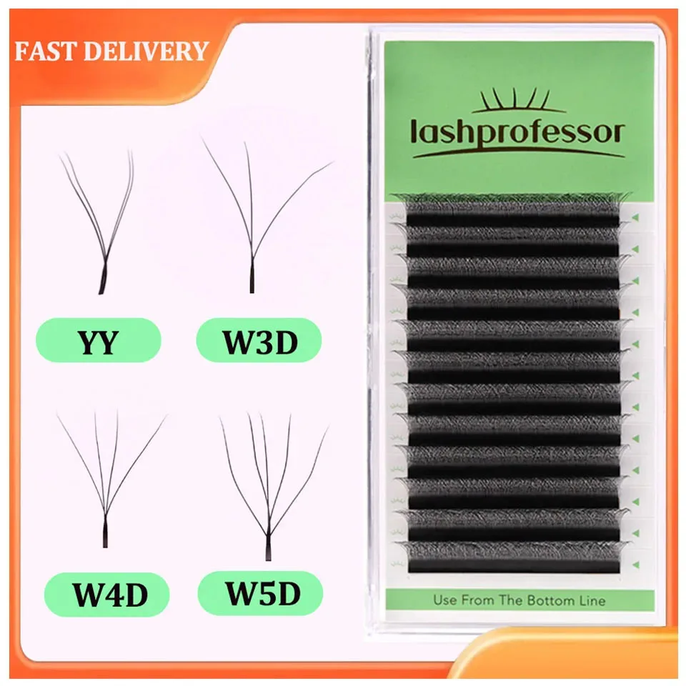 YY W v tvare 2d 3d 4D 5D prednáde ventilátor rúk ruky tkané mihalnice predlžovanie hrotu 3d w Clover Bloom Kvitnúce kvitnúce falošné riasy predlžovanie rias