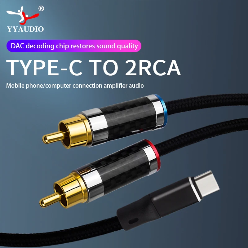 Yyaudio Hifi USB C na RCA Audio kábel typ C až 2 RCA kábel pre zosilňovač reproduktorov Huawei Xiaomi Laptop USB C Splitter