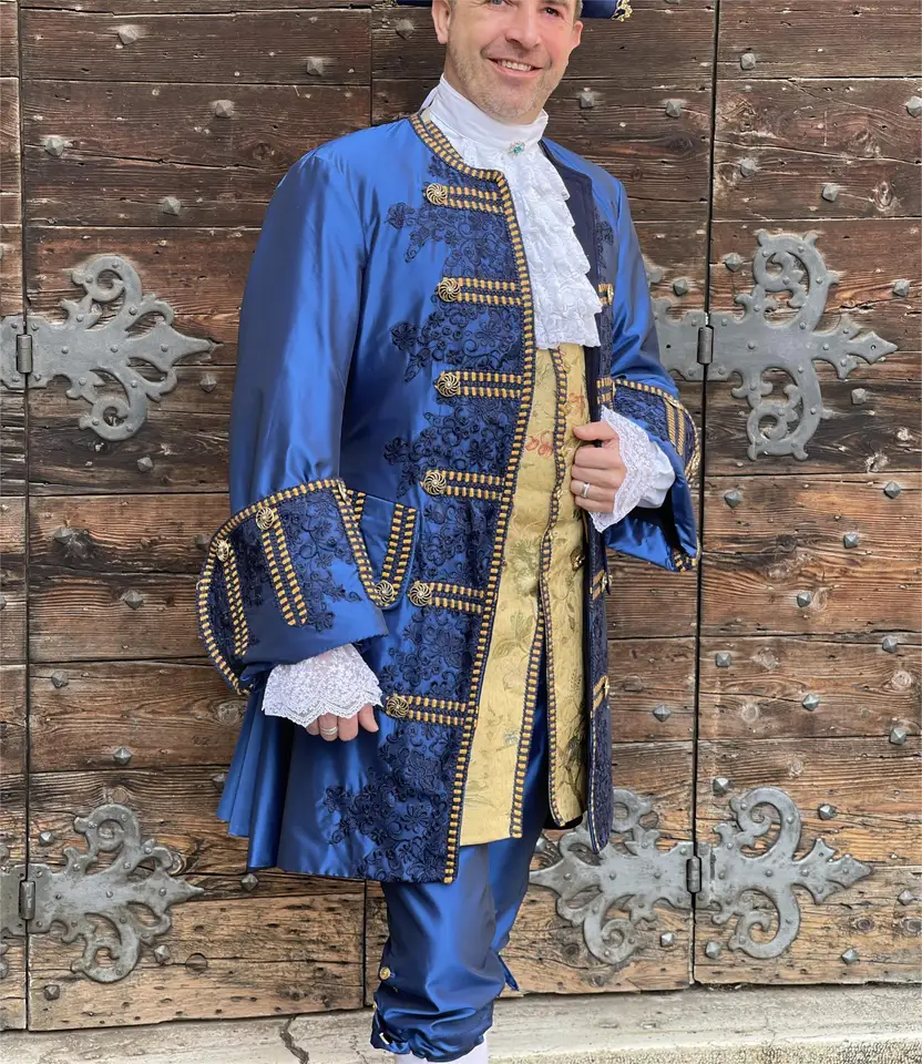 Z 1770. rokov pánsky kostým Rococo Barok Coss Suit Marie Antonitte Ball Gown Louis χ ⅵ Era Court Court Aristokratic Men's Luxusné šaty zvyčajné