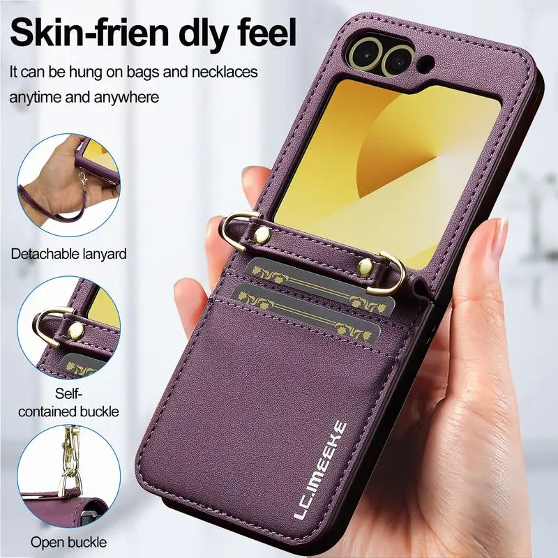 Z Flip 6 5 4 3 Puzdro pre telefón pre Samsung Galaxy Z Flip Zflip 6 5 4 3 Klápk na plávanie peňaženky kožený kryt s držiteľom karty Lanyard