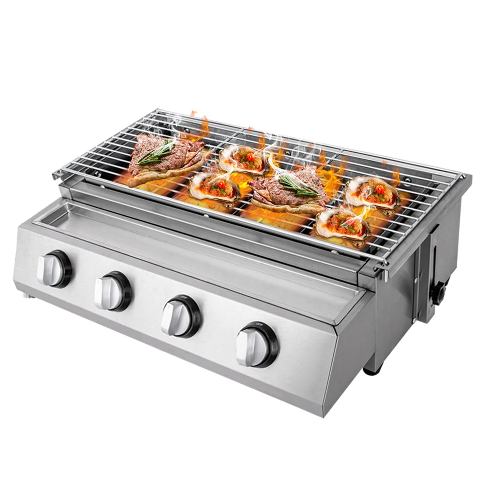 Z nehrdzavejúcej ocele bezdymový gril gril 4 horáky LPG Gas Grill Roaster prenosný gril gril odnímateľný pre vonkajšiu terasu záhradu