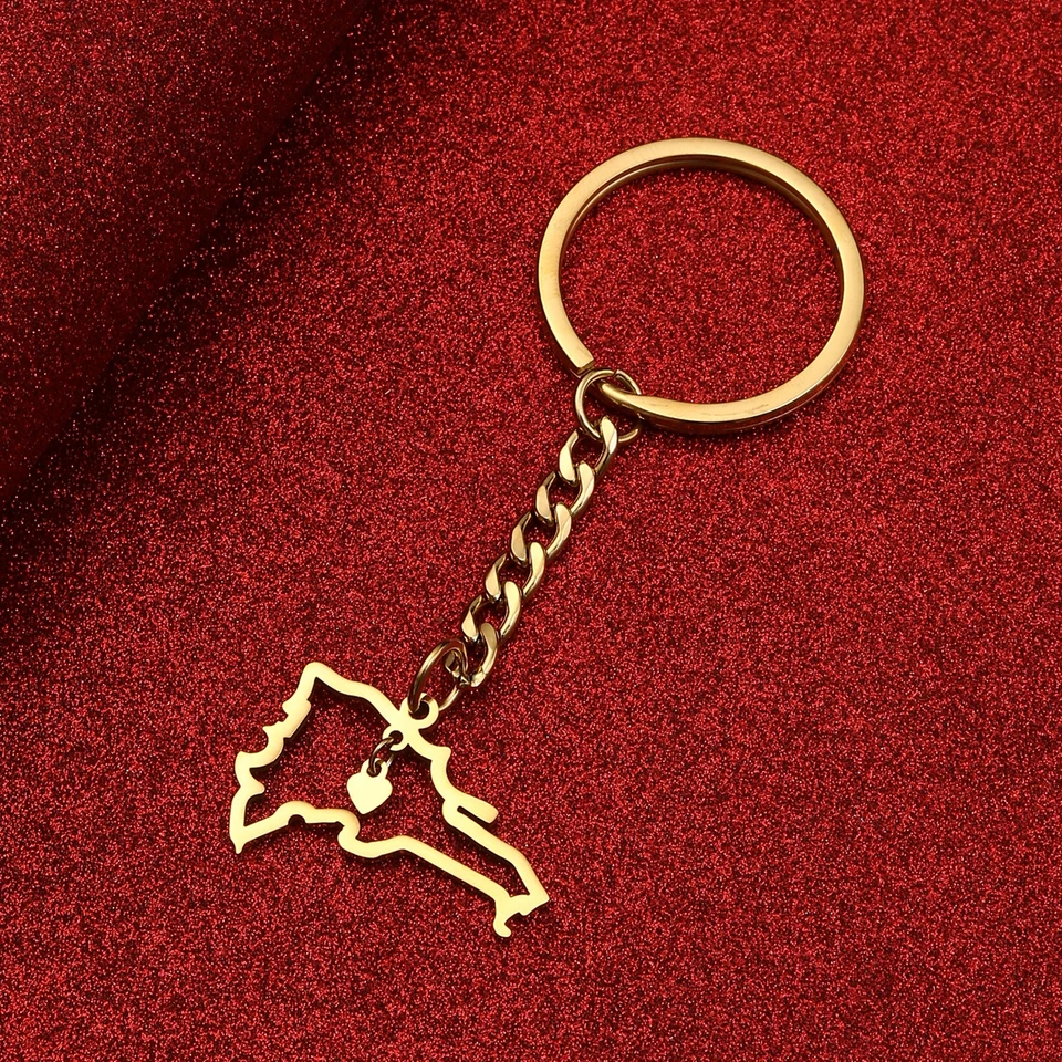 Z nehrdzavejúcej ocele Dominikánska mapa Keychain Country šperky pre ženy