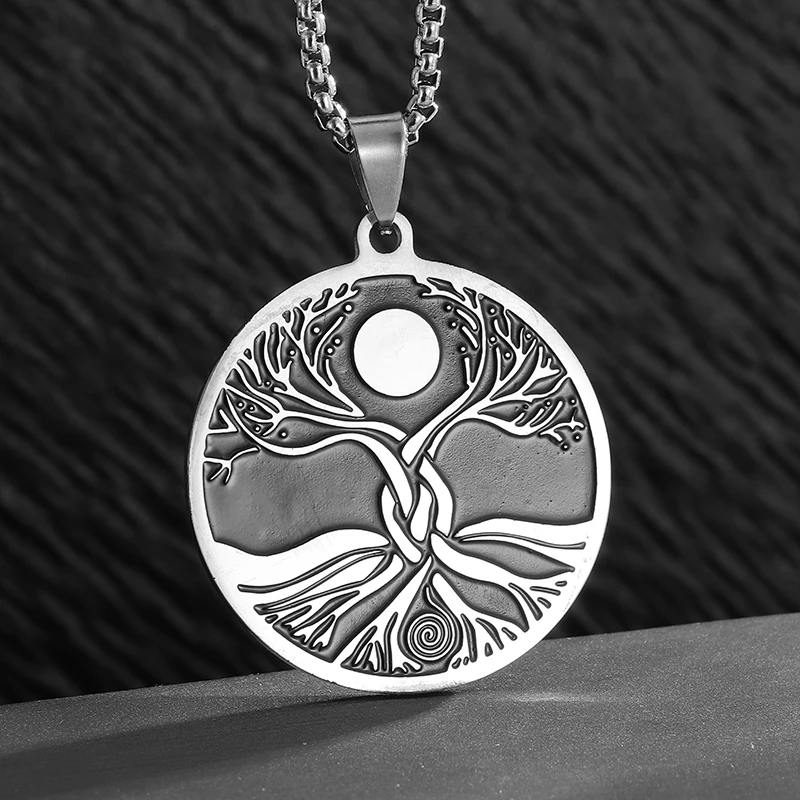 Z nehrdzavejúcej ocele Fashion Moon World Tree Round Medal Pendant Náhrdelník