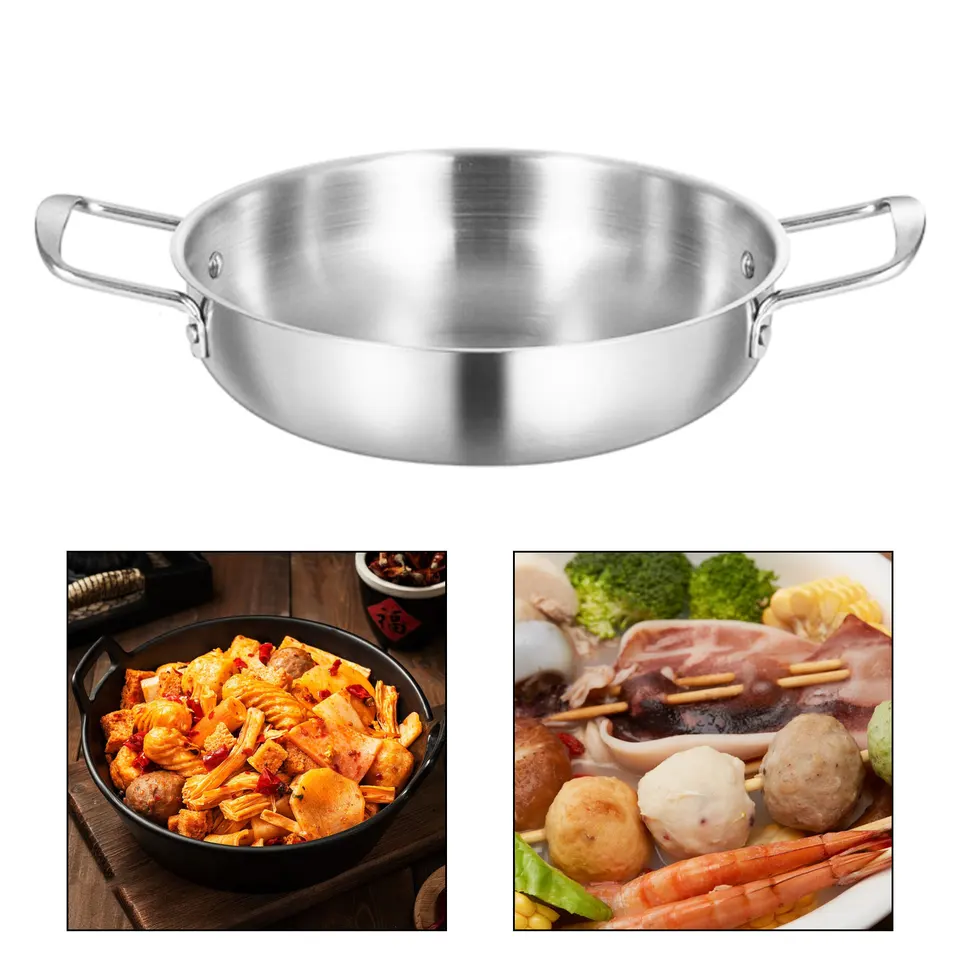 Z nehrdzavejúcej ocele Korean Ramen Pot morské plody ryžová hrniec s dvojitým uchom nelepivé kuchynské varenie panvice kuchynský riad