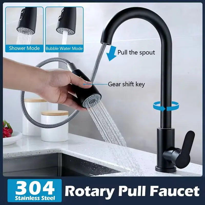 Z nehrdzavejúcej ocele Kuchynský kohútik s jedným otvorom vytiahnutie kuchynského umývadla Mixer Faucet Flow Spray hlava 360 otočná čistiaca faucet