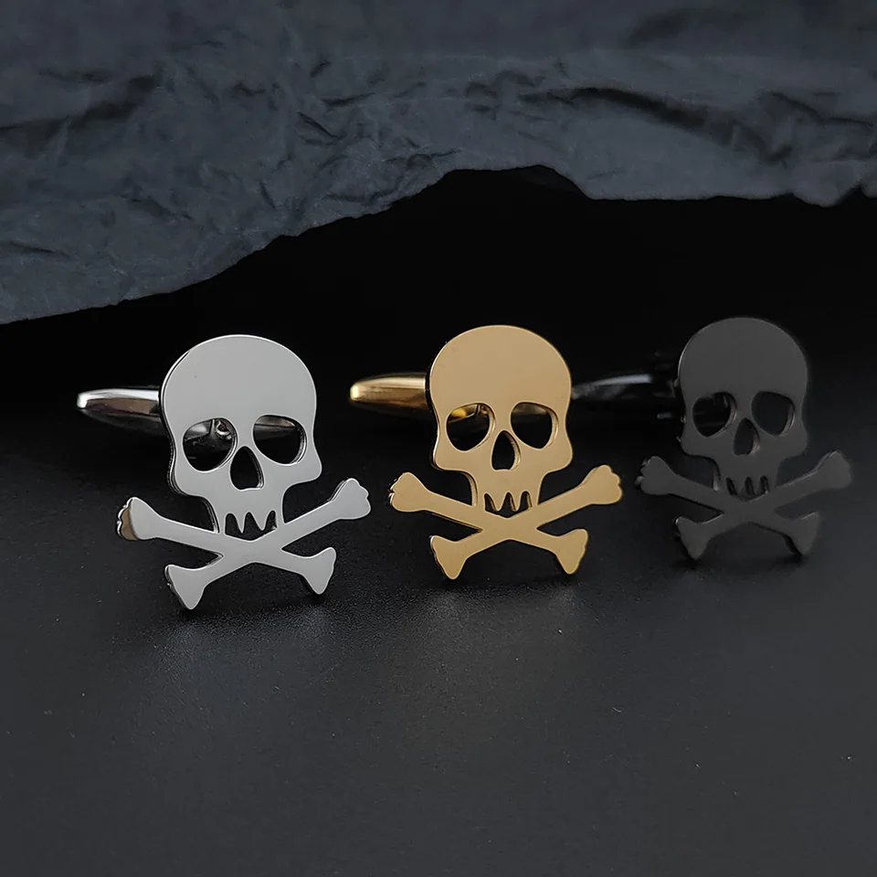 Z nehrdzavejúcej ocele punk pirátski lebka Cufflinks Vintage Viking kostry pánske manžety pre košele
