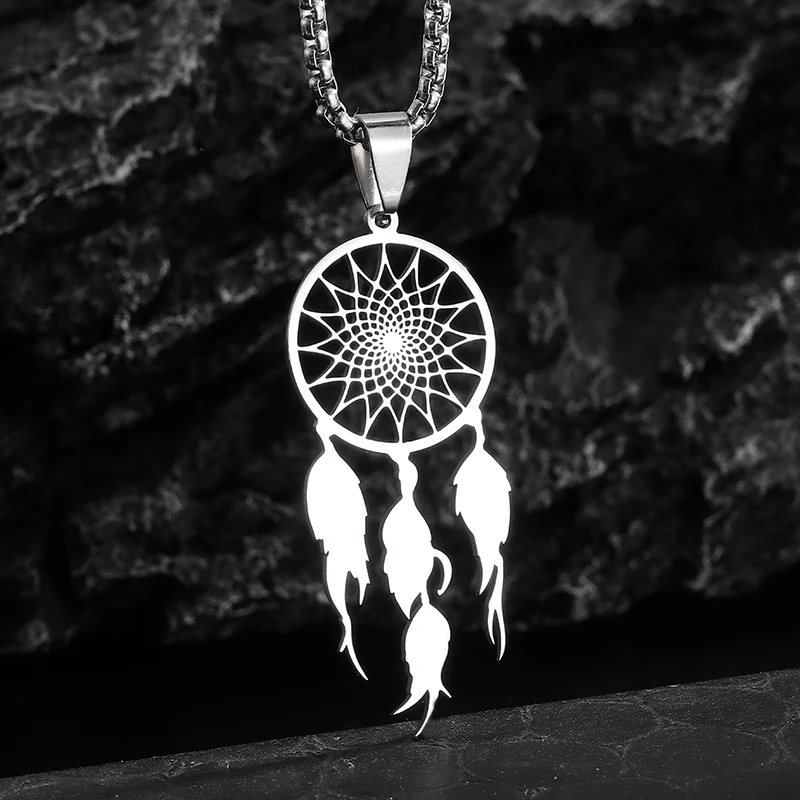 Z nehrdzavejúcej ocele Tassel Long Dream Catcher prívesok Náhrdelník módne ženy retro bohémsky etnický štýl Šťastné šperky