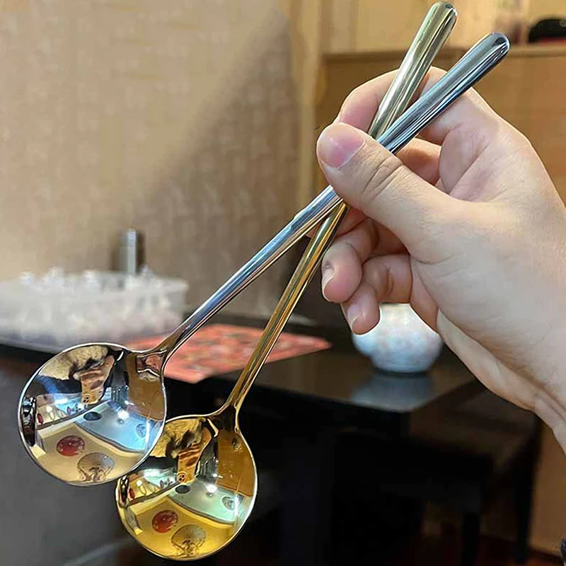 Z nehrdzavejúcej ocele Veľká hlava guľatá lyžica Červená zlatá večera dlhá rukoväť na miešanie dezertov pre kuchynské doplnky Gadgets