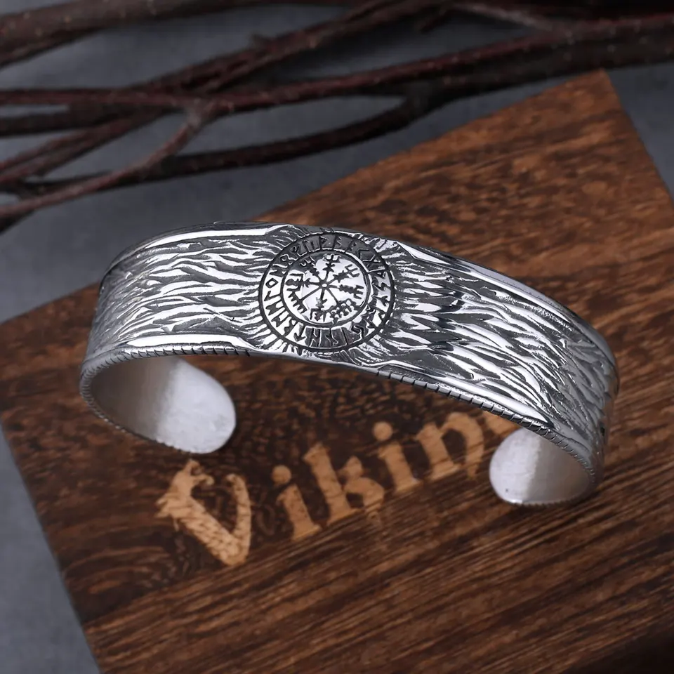 Z nehrdzavejúcej ocele Viking VEGVISIR Compass Náramok Náramok z nehrdzavejúcej ocele Odin Rune náramok náramok na náramok