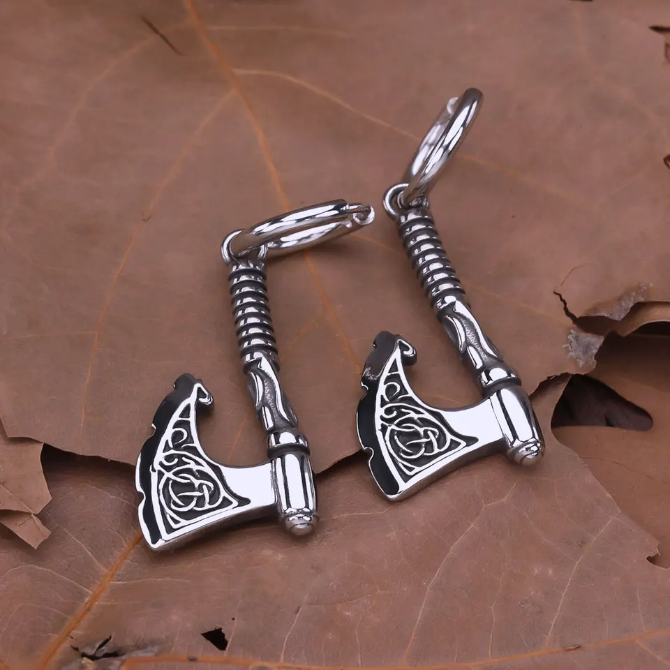 Z nehrdzavejúcej ocele Vikings bojovník zbraň sekera Drop náušnice Škandinávsky keltský uzol runy Amulet Amulet Dangle náušnice šperky darček