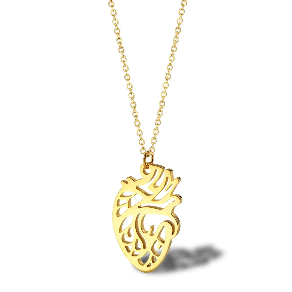 Z nehrdzavejúcej ocele zlato Human Medical Anatomical Heart náhrdelník Simple Dutlow pre lekára