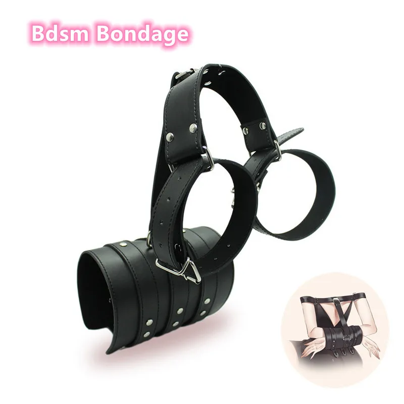 Za chrbtom BDSM Bondage kožený remienok nastaviteľného otroka Roleplay Lockovable Armbinder Lastings Pedály pre dospelých sexuálne hry