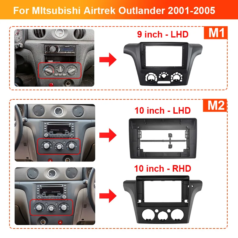 Za roky 2001-2005 Airtrek Outlander 9/10,1 palca Car Aut Radio Fascias Android GPS Stereo Player 2Din Head Unit Panel Dash Rám