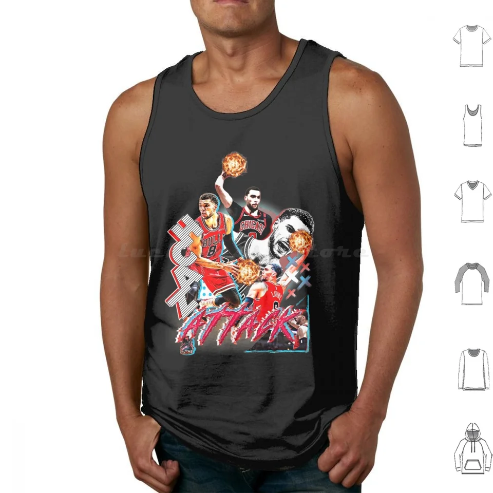 Zach útok! Tank Tops Tlač bavlnu Zachlavine Lavine Dunkcontest WindyCity Bulls Chicago Basketball Hoops