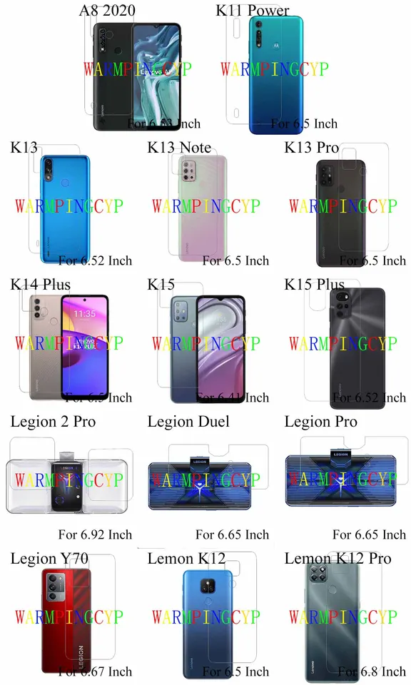 Zadná obrazovka chránič zadného filmu pre Lenovo A8 2020 K11 Power K13 Note Pro K14 Plus K15 Legion Duel Y70 Lemon K12 L10041