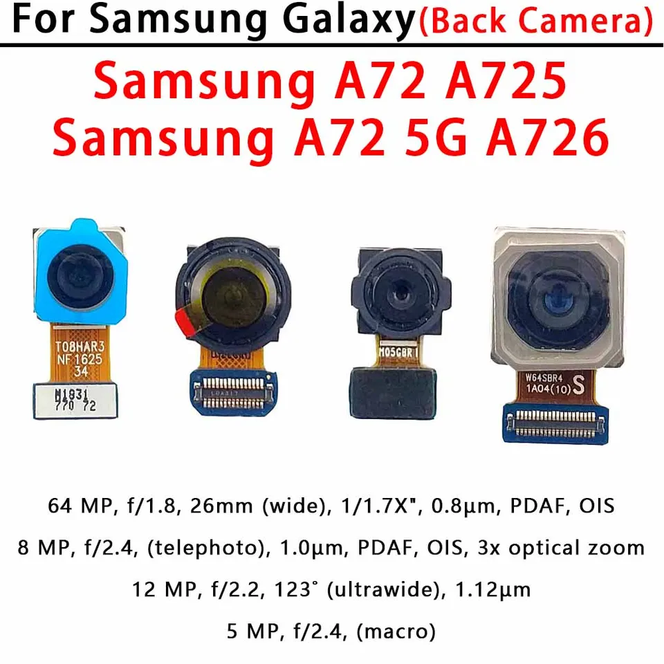 Zadná zadná kamera pre Samsung Galaxy A72 4G 5G A725 A726 Modul kamery Zadný výmena náhradných dielov