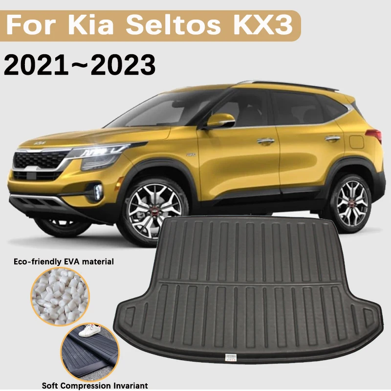 Zadné rohože pre kmeňa auta pre Kia Seltos 2021 2022 2023 Príslušenstvo KX3 Boot Car, Komorodný kmeň vodotesný koberec Storage Pad 3D materiál EVA
