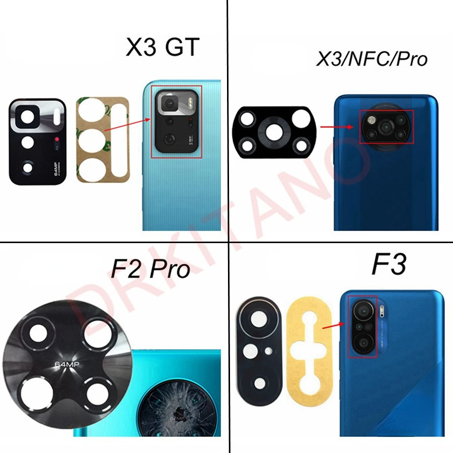 Zadné sklo pre zadnú kameru pre POCO F3 F1 F2 PRO X3 NFC F4 GT M3 M4 X4 PRO 5G M5S Hlavná kamera SKLASKÝ KRYT Výmena