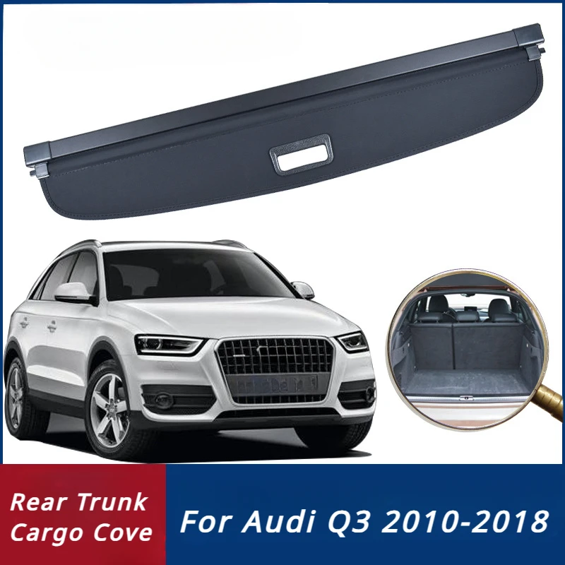 Zadný kryt nákladného kmeňa pre Audi Q3 2010-2018 Príslušenstvo automobilu Security Shield Zadná batožina Záver Zasťahovateľná oddiel súkromie
