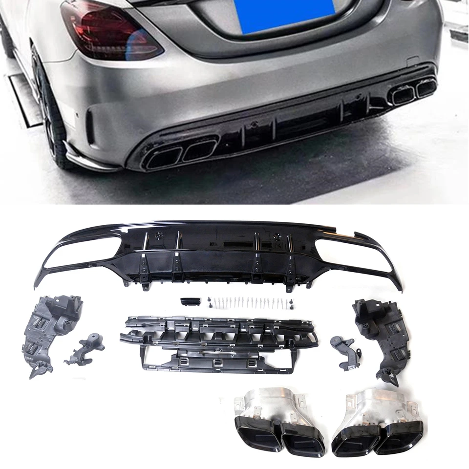 Zadný nárazník difúzora SPOILER LEP + Výfuk TUFT TOP TIP pre potrubie Mercedes Benz C Trieda W205 4 dvere Sedan AMG C63 Štýl 2015-2021