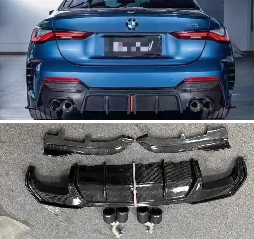Zadný nárazník z uhlíkových vlákien Krídle Krídle Krídle TACH DIFUSER DIFUSÁROVÉ HOLY TIPS pre BMW 4 Series G22 G23 2020 2021 2022 (so svetlom)
