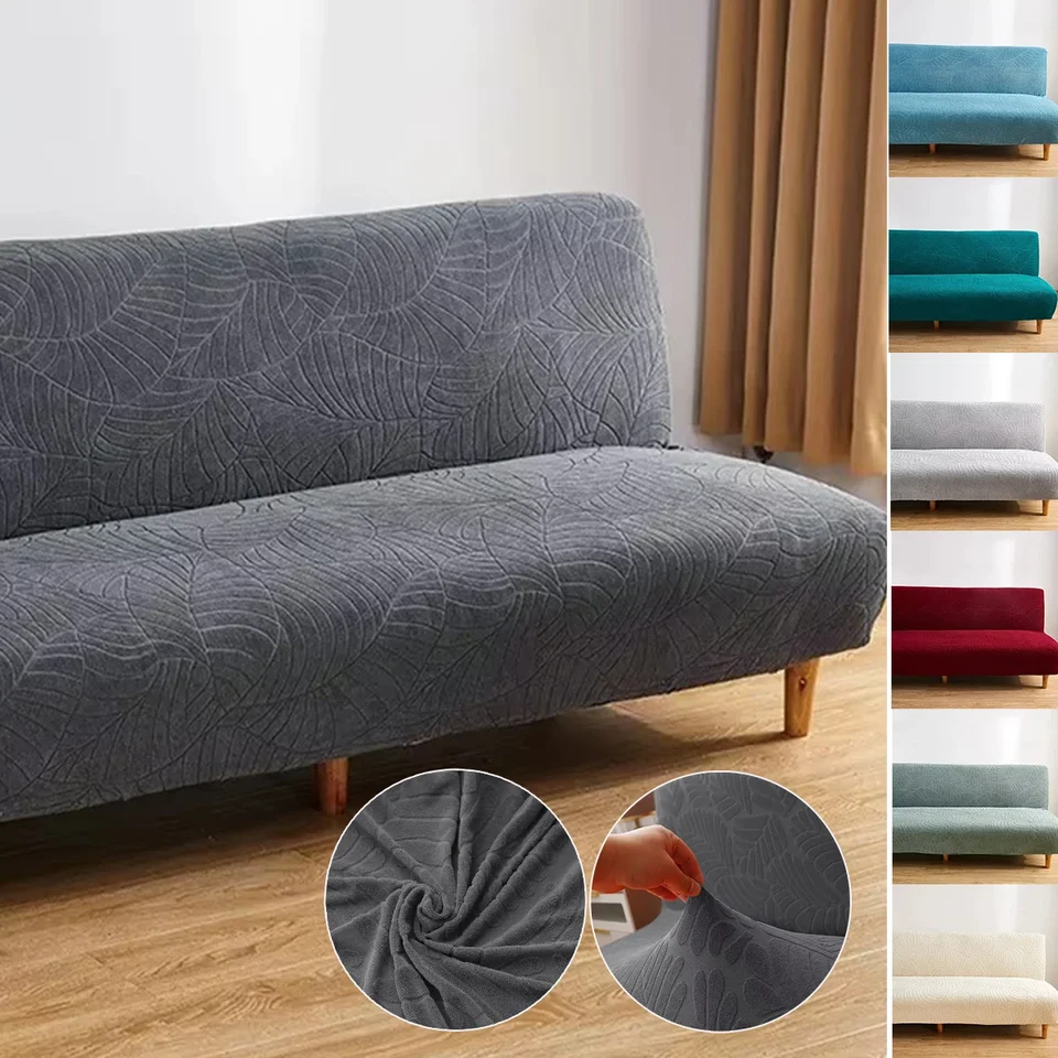 Zahryztá pohovka posteľ kryt z masívnej farby Jacquard Armless pohovky pre kryty obývacej izby mäkký elastický tkaninový nábytok