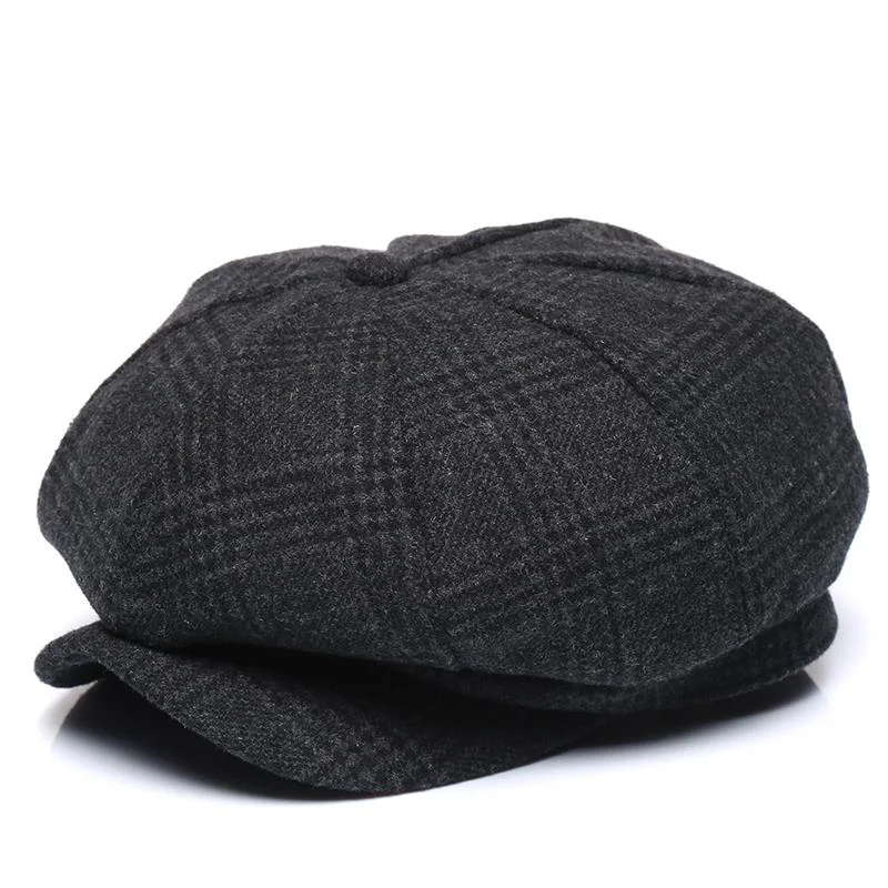 Zahustená vlna Tweed Octagonal Hat Dad Winter Felt Newsboy Cap Male Leisure Ivy Caps Man Veľká veľkosť baret 56-58 cm 58-60 cm