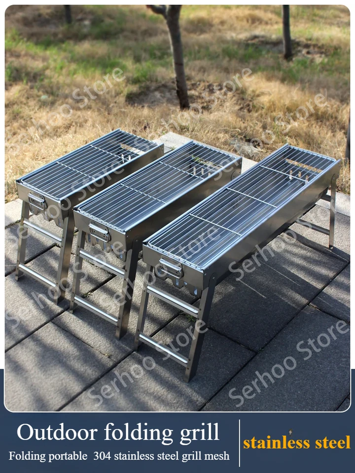 Zahustená z nehrdzavejúcej ocele Gril Outdoor Prenosná skladacia grilová domáca gril gril prenosné grilovanie BBQ