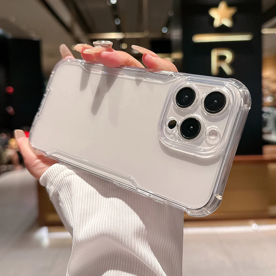 Zahustený roh s úplným nárazovým priehľadným puzdrom pre telefón pre iPhone 16 15 14 13 12 Pro Max