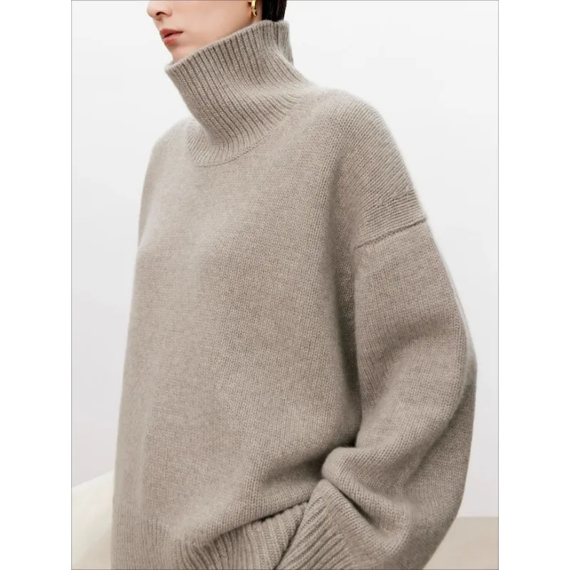 Zahustený rolák Cashmere Sweater Dámsky voľný lenivý pletený silueta sveter európske výrobky
