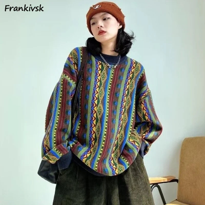 Zahusťované pulvovery Dámske obložené teplé mäkké vintage svetre High-end Streetwear Autumn Winter Unisex Lazy Casual Córean Fashion