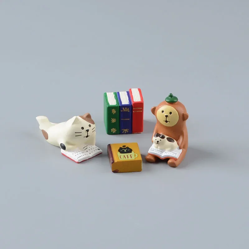 Zakka Cartoon Animal Cat Cat Monkey Reading Scce Scenes Bookshelf Decor Study Detská izba Dekorácie Domáce doplnky Figuríny remeslá