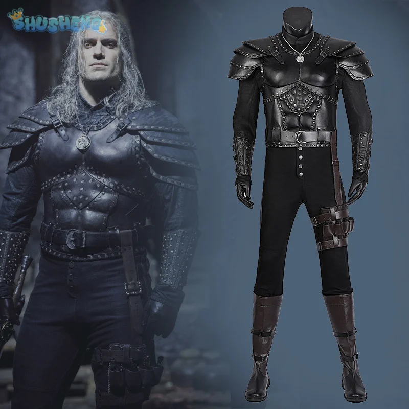 Zaklínač 3: Divoký Huntc Geralt Cosplay Geralt Kostým pekná kožená muži súpravy doplnky Kompletné uniforma Halloween Party