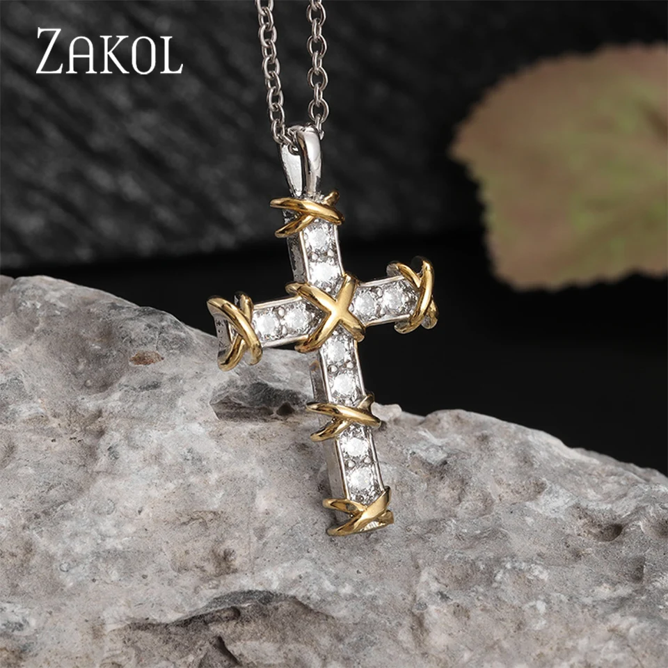 Zakol nový trend x krížový prívesok Náhrdelník lesklý zirkónia medený kovový retiazka Náhrdelníky módne šperky darček