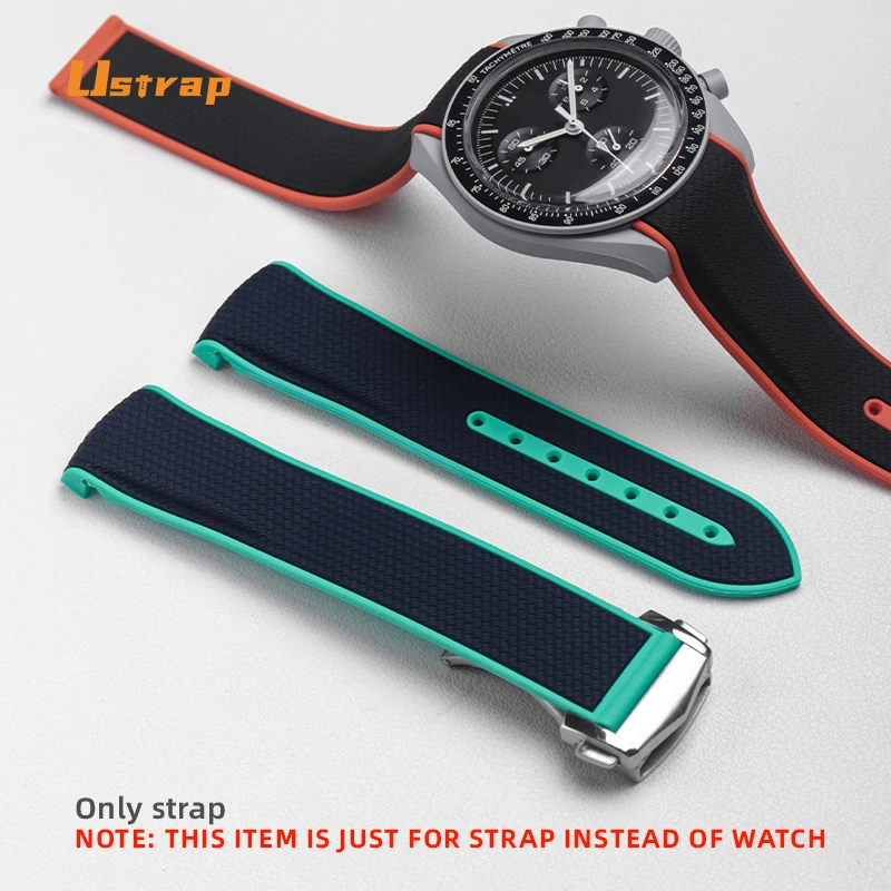 Zakrivené koncové hodinky pre Omega X Swatch Spoločné mesiace Moonswatch Speedmaster Textile textúra Silikónový remienok Sport Biela čierna Aurora G