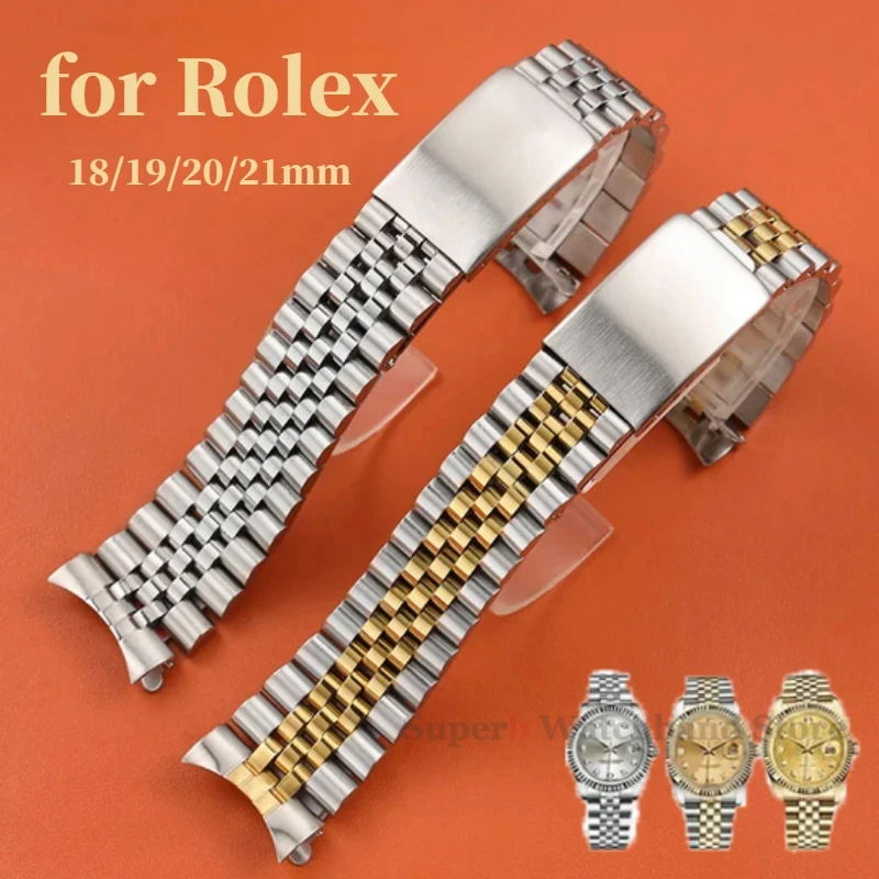 Zakrivený koncový kovový popruh pre Rolex 18/20/20/11mm WatchBands Solidless Cadless Ocel Series Series Series Datejust Men Men Men.